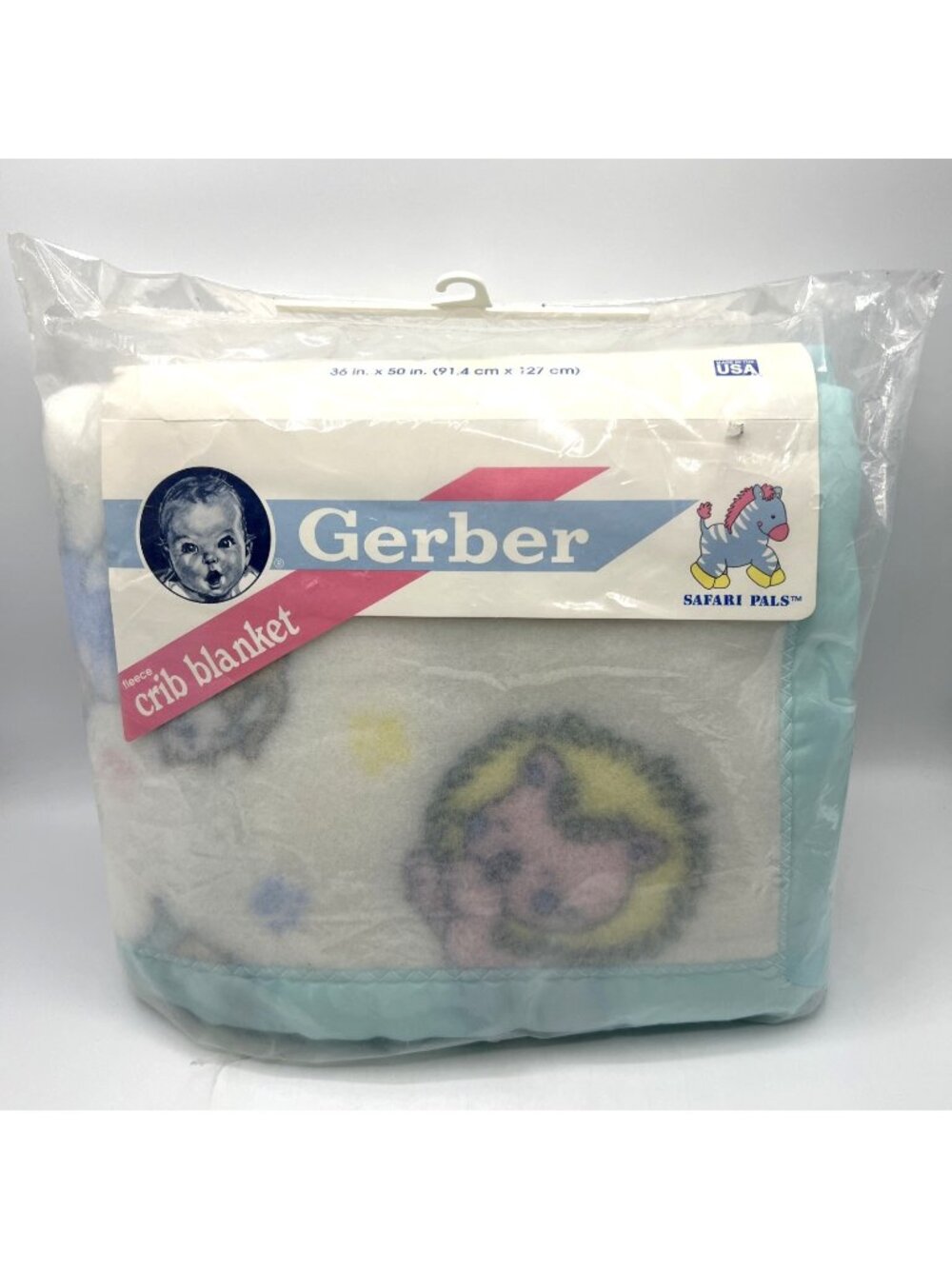 Gerber Fleece Crib Blanket Safari Pals 36x50 Nylon Binding Vintage 90s
